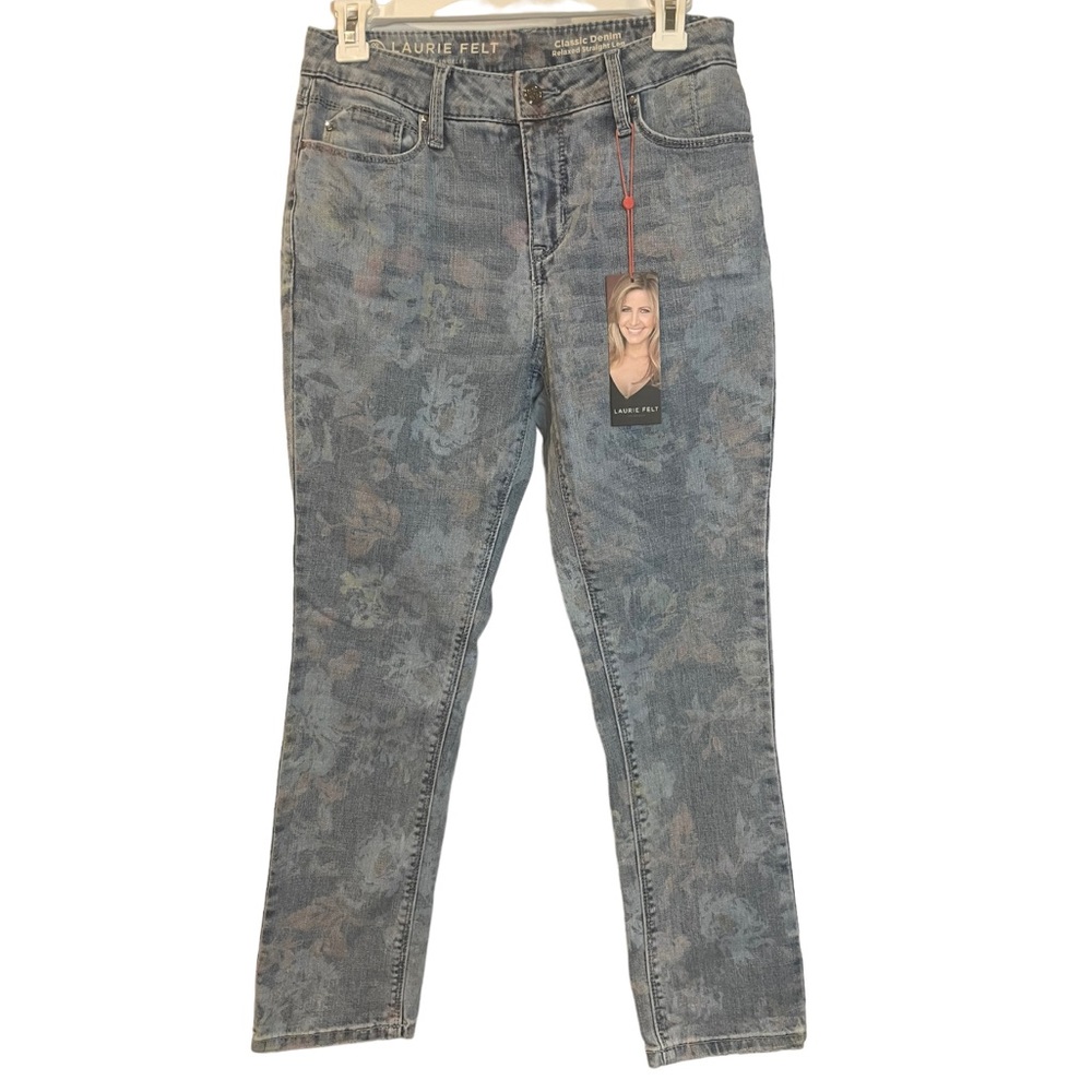 NWT Laurie Felt Classic Relaxed Straight Jeans with Floral Pattern Size 4P - Picture 2 of 12